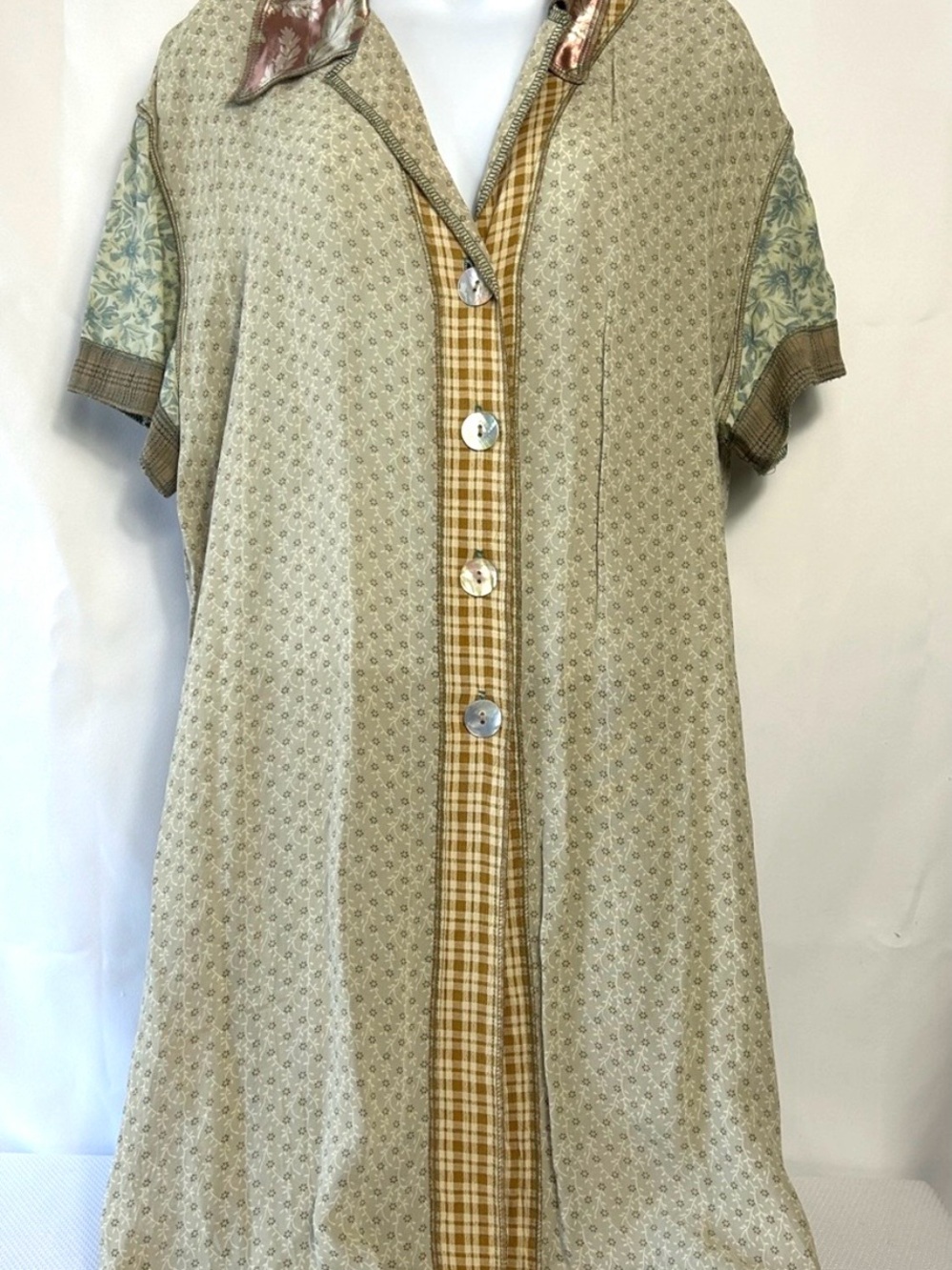 Nothing Matches Women’s Size Medium Button Front Sheer Patchwork Dress